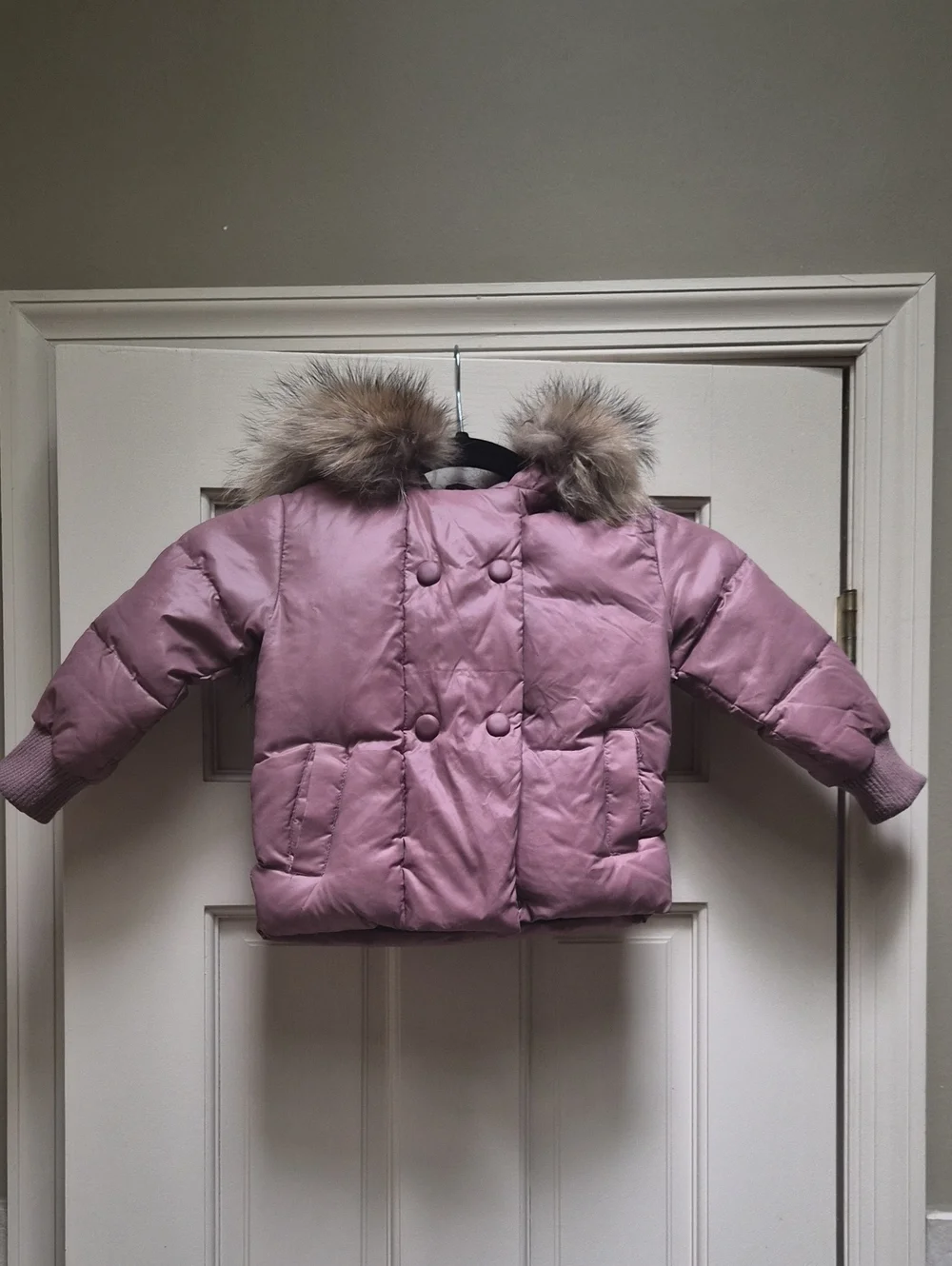 Girls Pink Down Puffer Jacket with Fur Hood